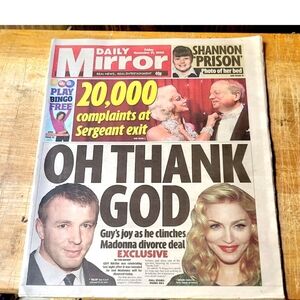 Madonna Divorce Rare Uk Daily Mirror Newspaper 11/28/08 excellent condition